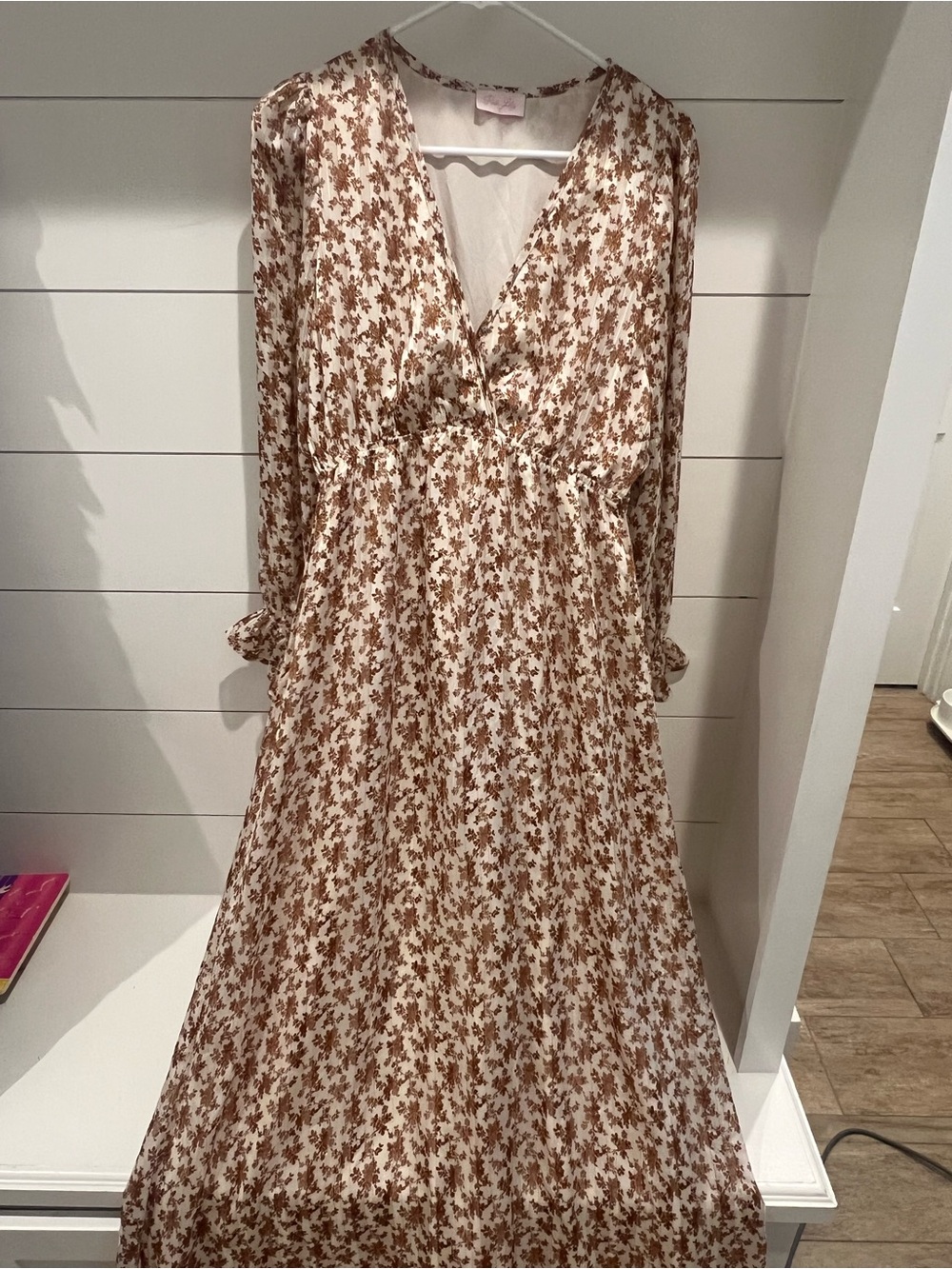 Pink Lily Cream Maxi Dress with Brown Floral Print